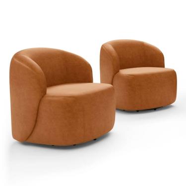 Imagem de Kit 02 Poltronas Decorativas Orgânicas Living Leez Giratória Couríssimo Caramelo - Abmaza