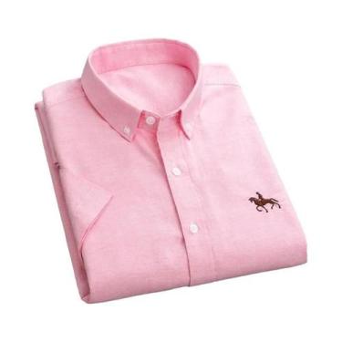 Imagem de Camisa Social Masculina De Manga Curta Em Oxford 100% Algodão Com Bols