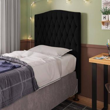 Imagem de Cabeceira Estofada Cama Box Solteiro Greta 90cm com Frame Corano Preto - Abmaza