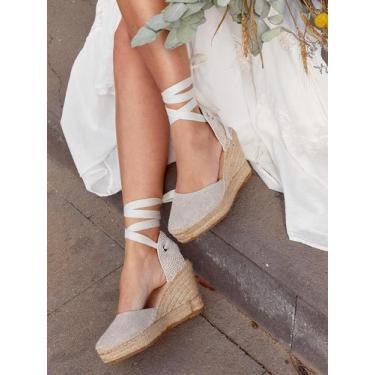 Imagem de Sandália Anabela Alta Cala Linho Metal Prata - Alhamas, Prata, 36