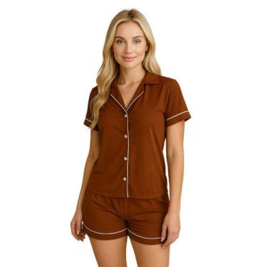 Imagem de Pijama Feminino Americano com Botão Manga Curta com Gola e Short - c10