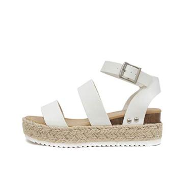 Imagem de SODA Top Shoe Bryce Sandália casual com fivela de bico aberto tira no tornozelo, White Pu, 9
