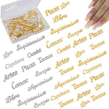 Imagem de BENOSPACE 60 peças, pingente de mensagem de doze palavras do zodíaco, pingente de doze constelações, berloque de liga plana, resina epóxi, suprimentos para enchimento, enfeite faça você mesmo