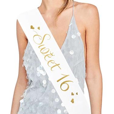 Imagem de Faixa de cetim Sweet 16 – 16 Faixa de aniversário 16 presente de aniversário lembranças de festa, suprimentos e decorações