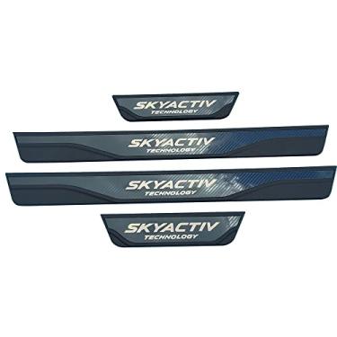 Imagem de GZBFTDH Protetor de placa de desgaste do peitoril da porta do carro, compatível com Mazda CX-30 2022 2023, guarnição de proteção de entrada de porta de peças de aço (com logotipo SKYACTIV)