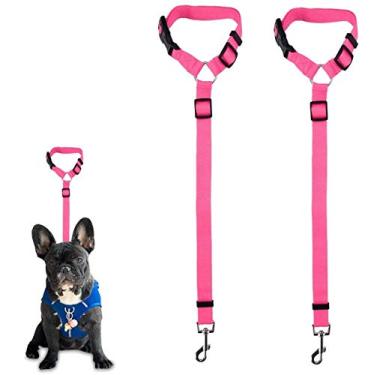 Imagem de Cinto de assento para cães, pacote com 2 tiras de segurança para apoio de cabeça de carro com cinto de segurança ajustável de nylon tecido para cães cintos de segurança para veículos