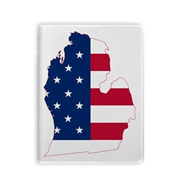 Imagem de Michigan America Mapa dos EUA Estrelas Bandeira Tripes Caderno Capa de Goma Diário Capa Macia