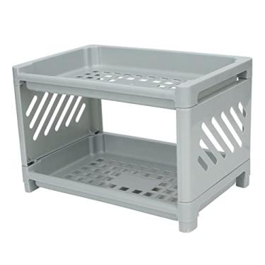 Imagem de Organizador de bancada, organizador de mesa de polipropileno, prateleira de armazenamento vazada, prateleira de armazenamento de bancada para banheiro, cozinha, balcão de temperos, organizador de cosméticos