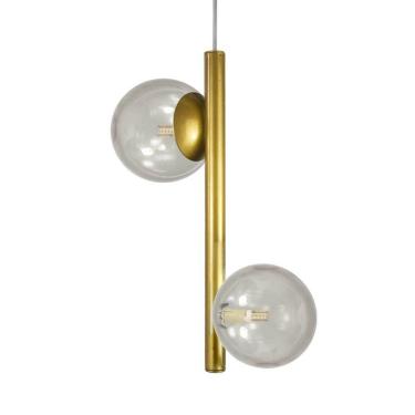 Imagem de Lustre Pendente Figo OURO - 2 Globos de Vidro Fumê