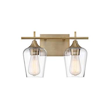 Imagem de Savoy House 8-4030-2-322 Octave 2-Luz de banheiro em acabamento de latão quente com vidro transparente (35,5 cm L x 22,8 cm A)