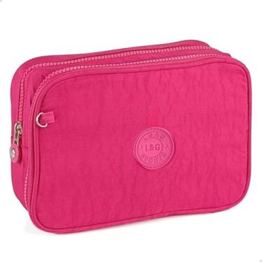 Imagem de Estojo Escolar Feminino Box Grande Bolsinha Colorida Caneta Lapis Organizadora Divisorias (ROSA)