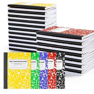 Imagem de feela Pacote de atacado com 40 minicadernos de redação, bloco de notas fofo de redação de bolso, cadernos pequenos para estudantes, material escolar, 11,4 x 8,3 cm, pautado estreito, 5 capas