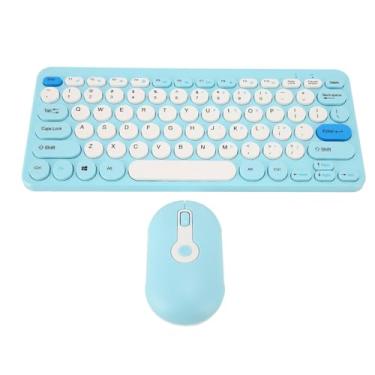 Imagem de Combo de teclado e mouse sem fio, colorido elegante fino mudo ergonômico 2.4G conjunto de mouse teclado sem fio, teclas redondas, para Windows, computador, desktop, PC, notebook (azul)