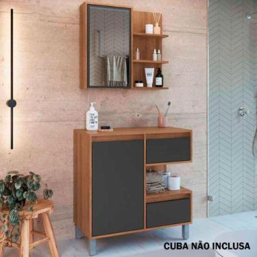 Imagem de Kit De Banheiro Gabinete 80cm E Espelheira 01 Porta Sem Cuba - Casa La