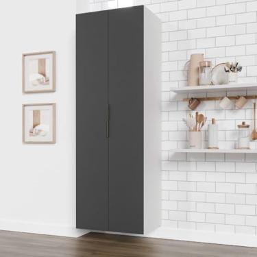 Imagem de Armário Multiuso 2 Portas 70cm sem Rodapé Ipanema Cabecasa Madeiramadeira Grafite Trama/branco