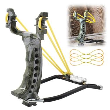 Imagem de Runzkzy Estilingue de foguete de pulso para adultos, estilingue de caça com 3 faixas de tiro, catapulta de estilingue de metal para prática de tiro e recreação, tiros resistentes para pesca (pacote B)