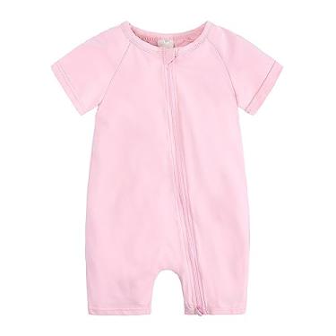 Imagem de Macaquinho infantil de verão sem mangas cor sólida confortável para uso doméstico roupas para bebês meninos 9 meses, rosa, 0-3 Months