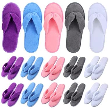 Imagem de Unittype 10 pares de chinelos de spa chinelos de dedo chinelos chinelos de lã coral macio casa chinelos de hotel hóspedes (azul, branco, cinza, roxo, rosa)