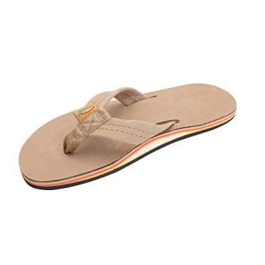 Imagem de Sandálias Rainbow masculinas de couro de primeira linha com uma única camada de tira larga e arco, Sierra Brown/Rainbow, 11-12