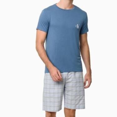 Imagem de Pijama Masculino Calvin Klein Bermuda Fio Tinto MAR4011 Azul-Masculino