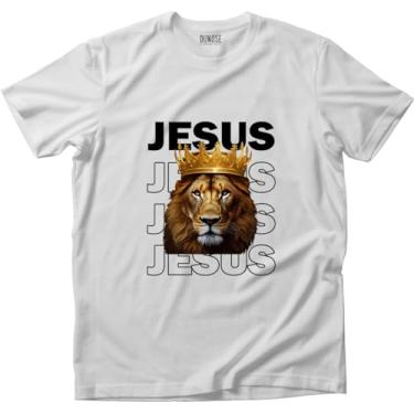 Imagem de Camiseta Algodão Masculina cristã evangélica Jesus Leao Tamanho:P;Cor:Branco