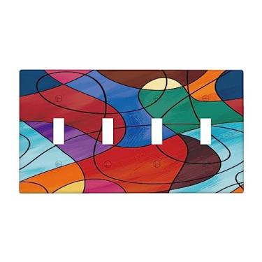 Imagem de Blocos e linhas de cor abstrata 4 interruptores de luz de gangue placa decorativa placa de interruptor quádruplo placa de parede placa elétrica para banheiro quarto cozinha decoração de casa