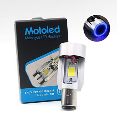 Imagem de YSY BA20D Lâmpada LED para farol de motocicleta com feixe alto / baixo 20W 2000LM 6000K branco frio com luz de corrida diurna azul Angel Eye (BA20D, azul olho de anjo)