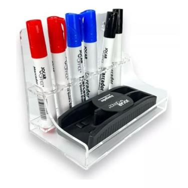 Imagem de Suporte Acrílico Para Apagador E P/ 6 Canetas Quadro Branco - CNC Soro