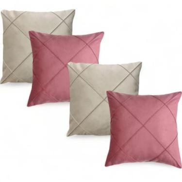 Imagem de Kit 04 Almofadas Cheias em Suede Drapeada 45x45cm Decorativas Sala Qua