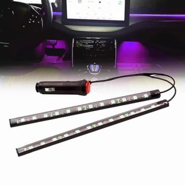 Imagem de Luzes interiores LED CC 12 V assento luz ambiente acendedor de cigarro, painel de incerto de carro tira de luz LED DRL faixa de luz do dia luzes da atmosfera do carro - 2 divisores em 1 rosa