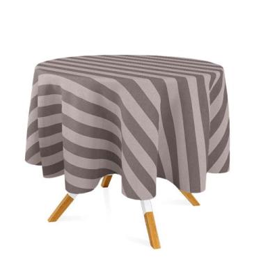 Imagem de Toalha de Mesa Redonda em Tecido Jacquard Cinza e Crú Listrado Tradici