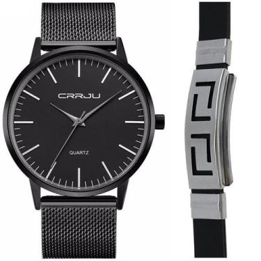 Imagem de Relógio Masculino Ultra Fino Metal E Aço Inox Kit Pulseira - CRRJU, Pr