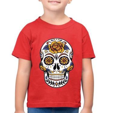 Imagem de Camiseta Algodão Infantil Caveira Mexicana - Foca na Moda, Vermelho, 8