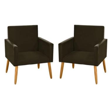 Imagem de kit 2 Poltronas Nina Decorativas Tecido Suede Marrom Escuro Rodapé Pé 