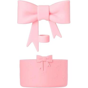 Imagem de 1 conjunto de capa de palha em forma de laço fofo e manga de bota de silicone para Stanley, capa protetora com pontas de canudo com laço para bota, antiderrapante, conjunto de capa de manga inferior