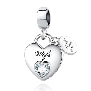 Imagem de QeenseKc Love You Family Heart Pendant Charm Cubic Zirconia Bead for Pandora Bracelet Necklace, Metal, Base