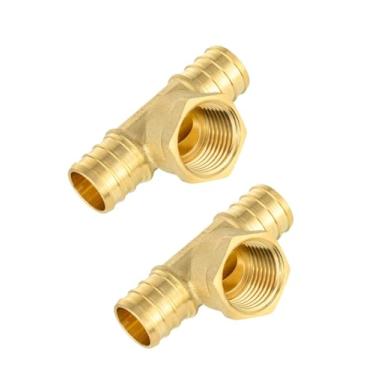 Imagem de (pacote com 2) EFIELD 3/10.2 cm Pex X 3/10.2 cm Pex X 1/5.1 cm fêmea NPT Tee Adapter, Pex Crimp Brass Plumbing Fittings, ASTM F1807, NSF/ANSI 61
