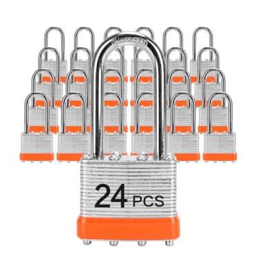 Imagem de Cadeados com a mesma chave, LQYN 24 peças de cadeado laminado com chave (1-9/40.6 cm, 40 mm), fechaduras com chave, manilha longa, para armário de armazenamento, trava de ferrolho, caixa de