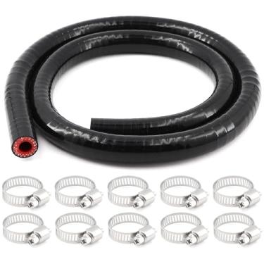 Imagem de Mangueira de refrigeração de silicone com ID de 3 camadas, radiador de alto desempenho, conector reto universal, tubo de borracha reforçada 120PSI 3,28 FT preto.