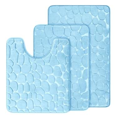 Imagem de JOYART Conjunto de tapetes de banheiro de 3 peças, conjunto de tapetes de banho de espuma viscoelástica de paralelepípedo, tapetes higiênicos, tapetes absorventes antiderrapantes, lavável na máquina,