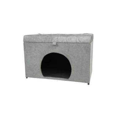 Imagem de Puff baú pet casa p/ cachorros e gatos em suede - cinza claro - NEGROM