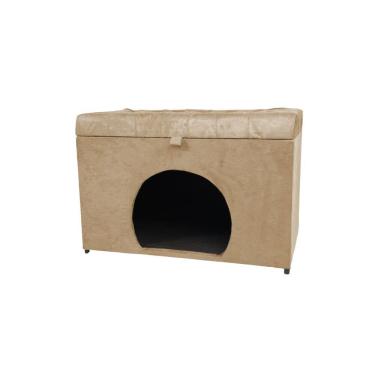 Imagem de Puff Baú Pet Casa P/ Cachorros E Gatos Em Suede - Bege Escuro