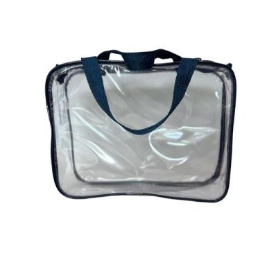 Imagem de Kit com 10 necessaire MALOTE transparente e AZUL MARINHO 30X23 - Gii M