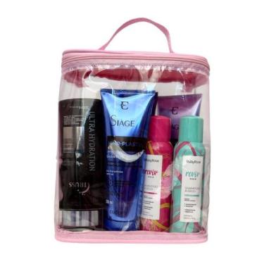 Imagem de PORTA SHAMPOO transparente e ROSA necessaire para viagem, organizar cr