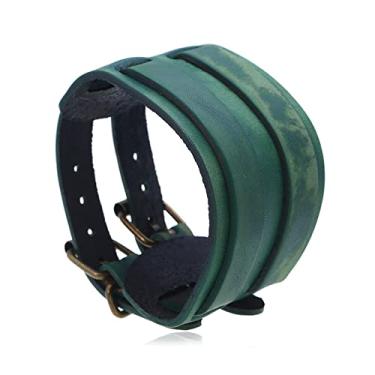 Imagem de Heavstjer Pulseira de couro larga com fivela de cinto Punk Rock, Metal, Sem pedras preciosas