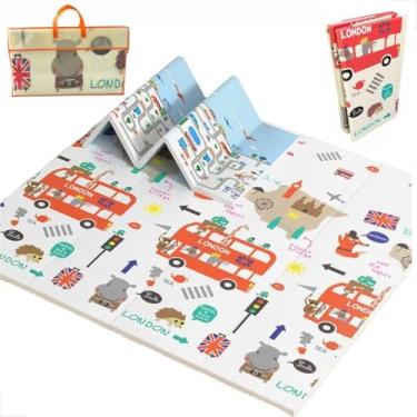 Imagem de Tapete Infantil Tatame de Atividades Educativo Emborrachado Dupla Face Macio Térmico Impermeável Dobravel Premium (Modelo Cidade/Carros)
