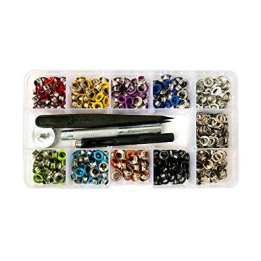 Imagem de Caixa organizadora Com 400 Ilhós Nº54 Arruelas coloridas Kit ilhós e arruelas Ilhós metálico colorido Ferramentas para encadernação Acessórios para costura Scrapbooking e papelaria
