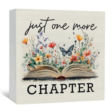Imagem de Nitelat Just One More Chapter Placas de caixa de madeira para leitura de livros florais, decoração de livros, decoração de clube de livros, decoração de placa de madeira para amantes de livros para