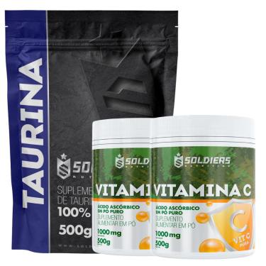 Imagem de Kit: Taurina 500g + 2 Vitaminas C Em Pó 500g - 100% Pura Importada - Soldiers Nutrition