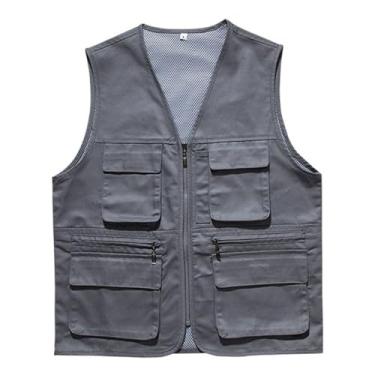 Imagem de Colete De Pesca Ao Ar Livre Para Homens, Colete Sem Mangas Com Vários Bolsos Malha Respirável Pesca Trabalho Foto Cargo Zíper, Roupa De Trabalho Ripstop Para Fotografia Ao Ar Livre(Gray,X-Large)